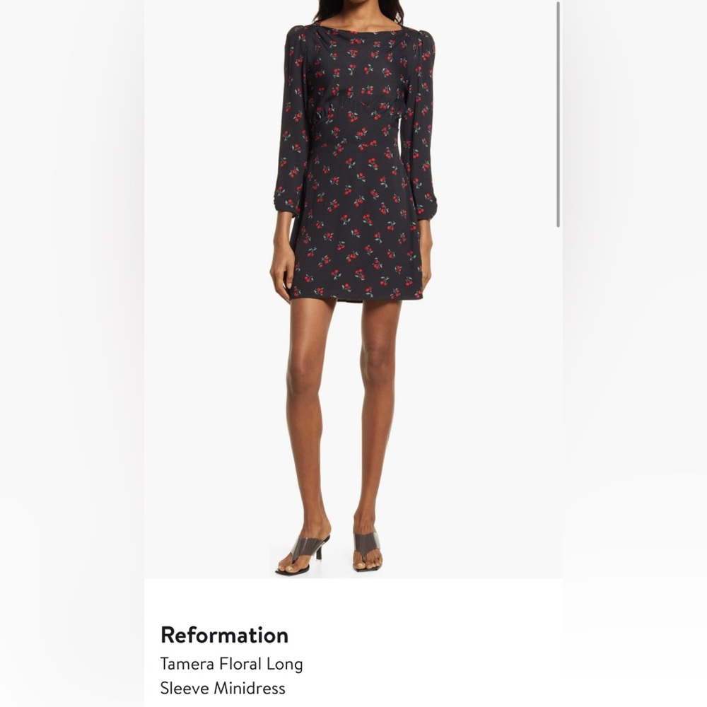 Reformation Black and Red Floral Long Sleeve Minidress